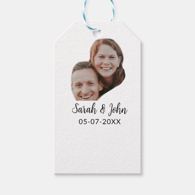 Couple face photo add name date simple wedding  geschenkanhänger (Vorderseite)