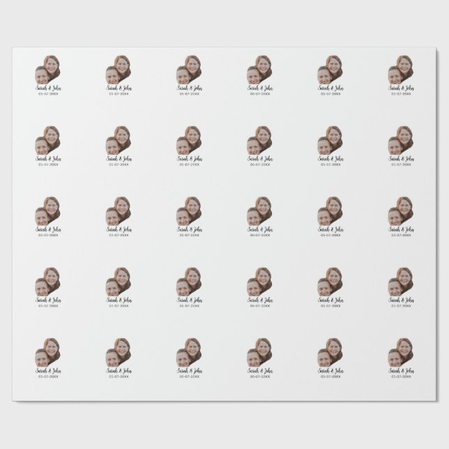 Couple face photo add name date simple wedding  geschenkpapier (Flach)