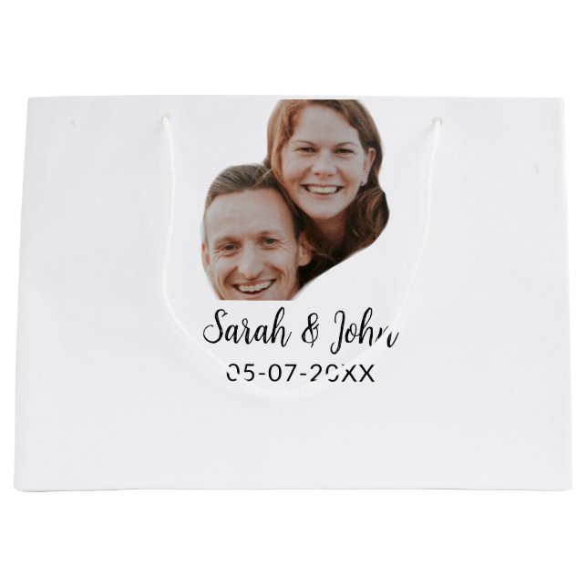 Couple face photo add name date simple wedding  große geschenktüte (Vorderseite)