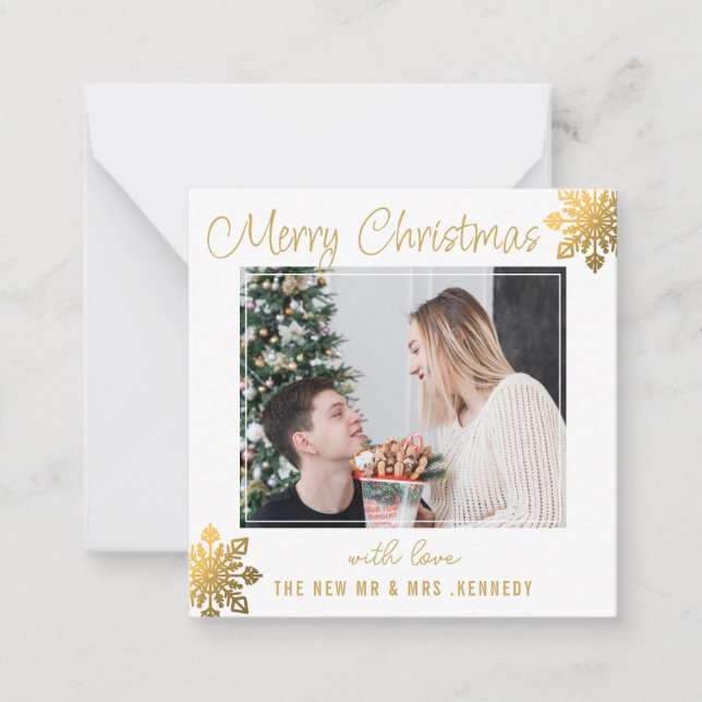 Couple First Christmas Foto Budget Gold Snowflake Mitteilungskarte (Vorderseite)