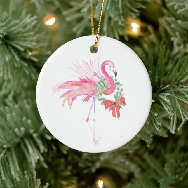 Couple First Christmas Ornament Pink Flamingo (Baum)