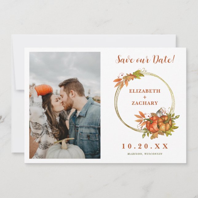 Couple Foto Autumn Pumpkins Hochzeit im Herbst Save The Date (Vorderseite)