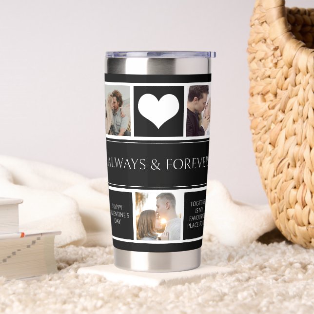 Couple Foto Collage Valentine Black Water Flasche Thermobecher (Wohnzimmer)