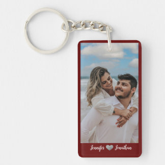 Couple Foto Glitzer Silver Heart Burgundy Names Schlüsselanhänger