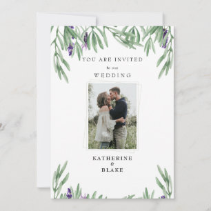 Couple Foto Lavender Foliage Modern Wedding Invit Einladung