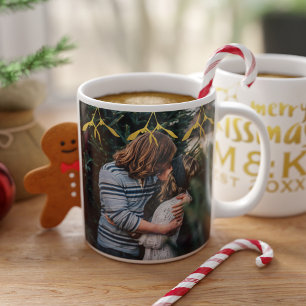 Couple Foto Monogram Mistletoe Weihnachtsfeier Tas Tasse