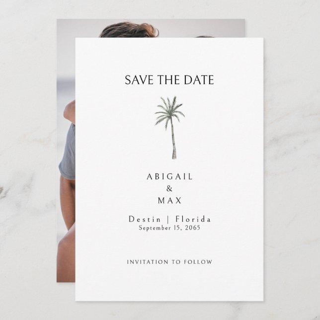 Couple Foto Palm Tree Save the Date (Vorne/Hinten)