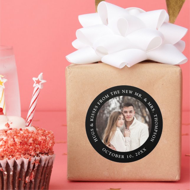 Couple Foto personalisierbare Hochzeit danke Ihnen Runder Aufkleber (Party)