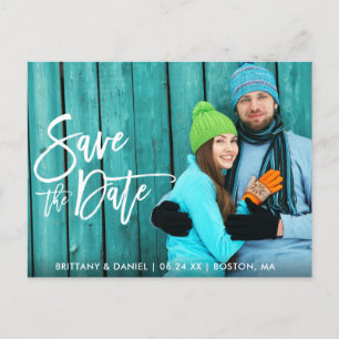 Couple Foto Save the Date Modern Brush Script W Postkarte