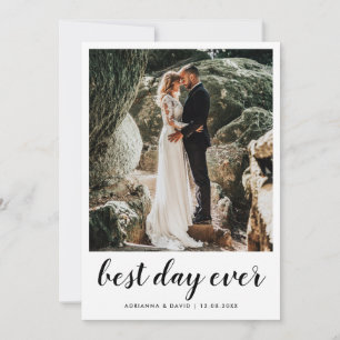 Couple Foto Wedding Best Day Ever Modernes Script Dankeskarte