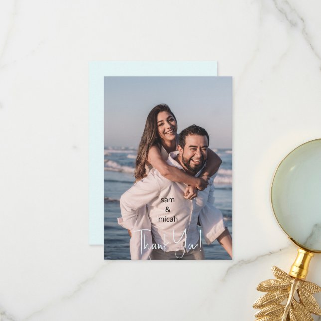 Couple Foto Wedding Ice Blue Blank Vielen Dank Dankeskarte (Vorderseite/Rückseite Beispiel)
