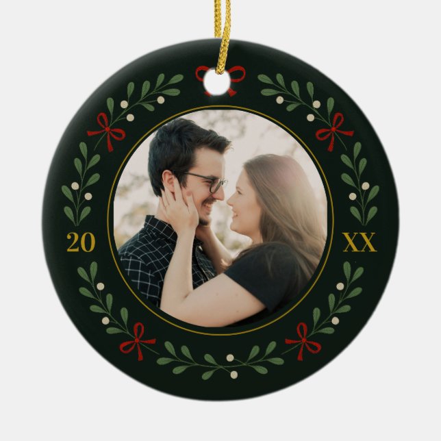Couple Foto Wreath Keramik Ornament (Vorne)