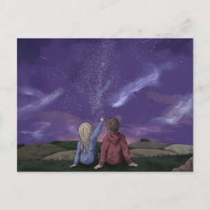 Couple Friends Stargazing Galaxy Night Sky Feiertagspostkarte