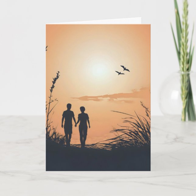 Couple Friends Sunset Feiertagskarte (Vorderseite)