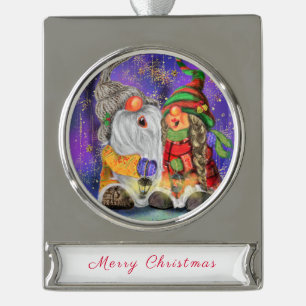 Couple Gnome Weihnachtsdekoration Banner-Ornament Silber