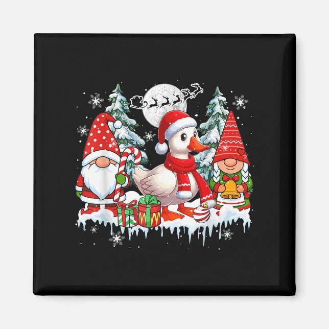 Couple Gnomes Santa Goose Weihnachtsbaumen Bauer F Magnet (Vorne)