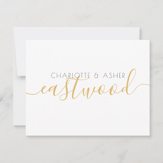 Couple Gold Script Monogram Flat Note Card Mitteilungskarte (Vorderseite)