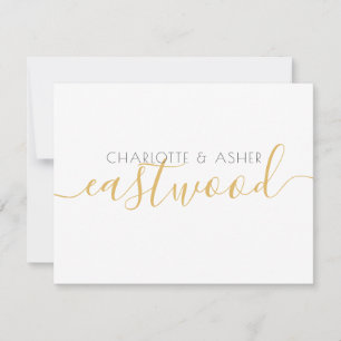 Couple Gold Script Monogram Flat Note Card Mitteilungskarte