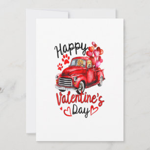 Couple Golden Retriever Red Truck Happy Valentines Ankündigung