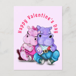 Couple Hippo Liebe Funny Valentine Day Card Postkarte