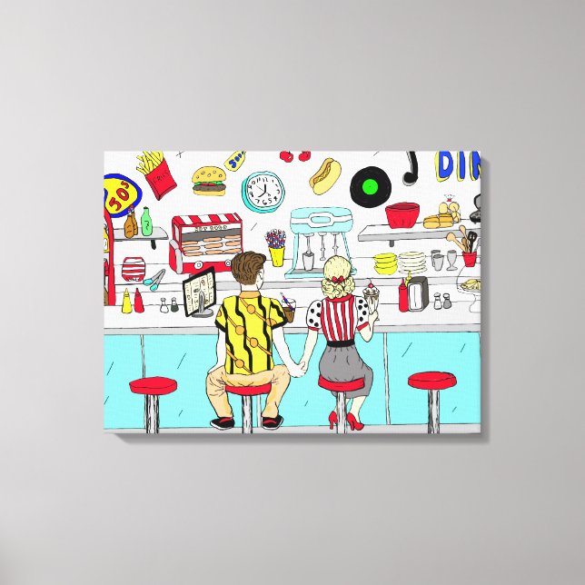 Couple Holding Hand Retro Nostalgic Fifties Diner Leinwanddruck (Vorderseite)