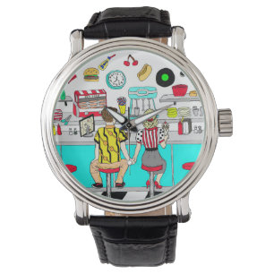 Couple Holding Hands in Diner aus den 50er Jahren Armbanduhr