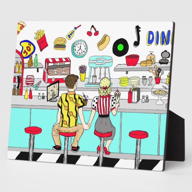 Couple Holding Hands in Diner aus den 50er Jahren Fotoplatte (Seite)