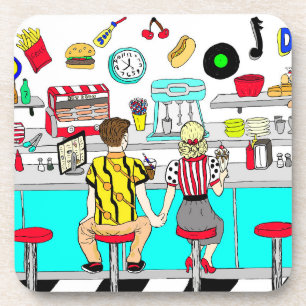 Couple Holding Hands in Diner aus den 50er Jahren Getränkeuntersetzer