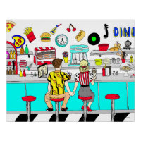 Couple Holding Hands in Diner aus den 50er Jahren