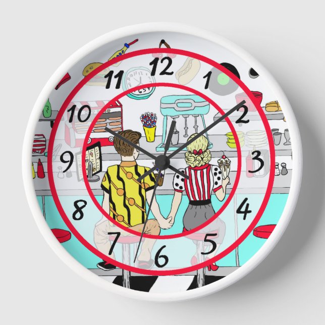 Couple Holding Hands in Diner aus den 50er Jahren Uhr (Vorderseite)
