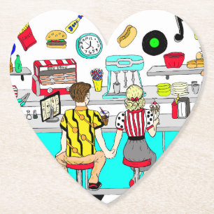 Couple Holding Hands in Diner aus den 50er Jahren Untersetzer