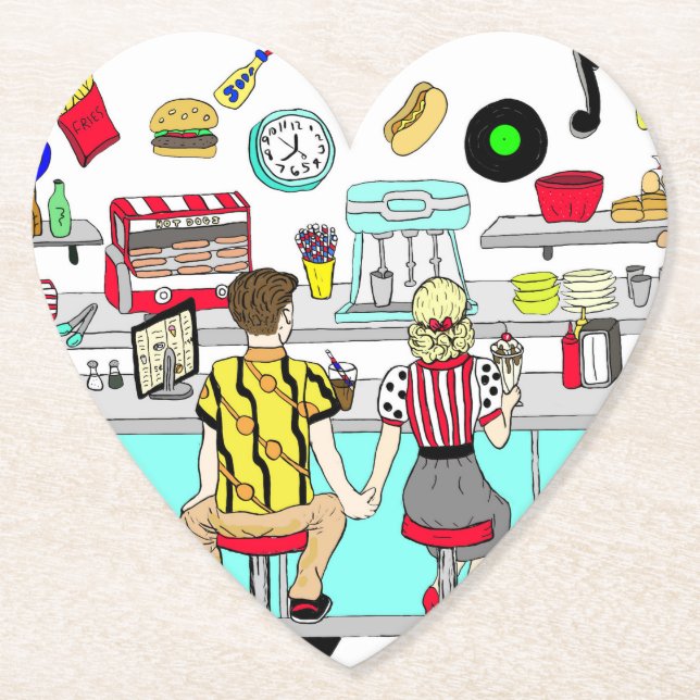 Couple Holding Hands in Diner aus den 50er Jahren Untersetzer (Vorderseite)