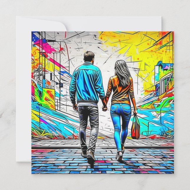 Couple Holding Hands Urban Graffiti Art (Vorderseite)