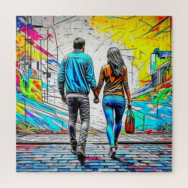 Couple Holding Hands Urban Graffiti Art Puzzle (Vertikal)