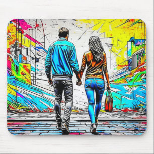 Couple Holding Hands Urban Street Art Mousepad