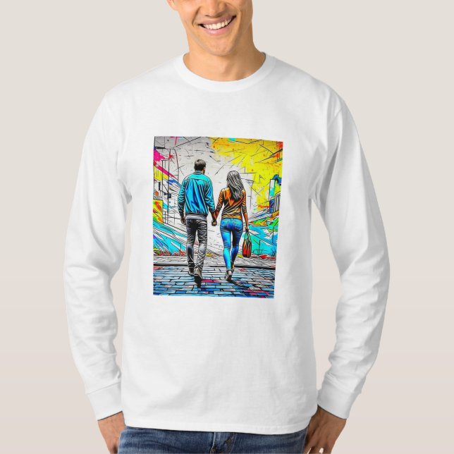 Couple Holding Hands Urban Street Art T-Shirt (Vorderseite)