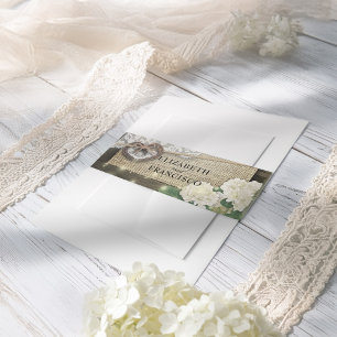 Couple Horseshoe Heart Lace Hydrangea Wood Wedding Einladungsbanderole