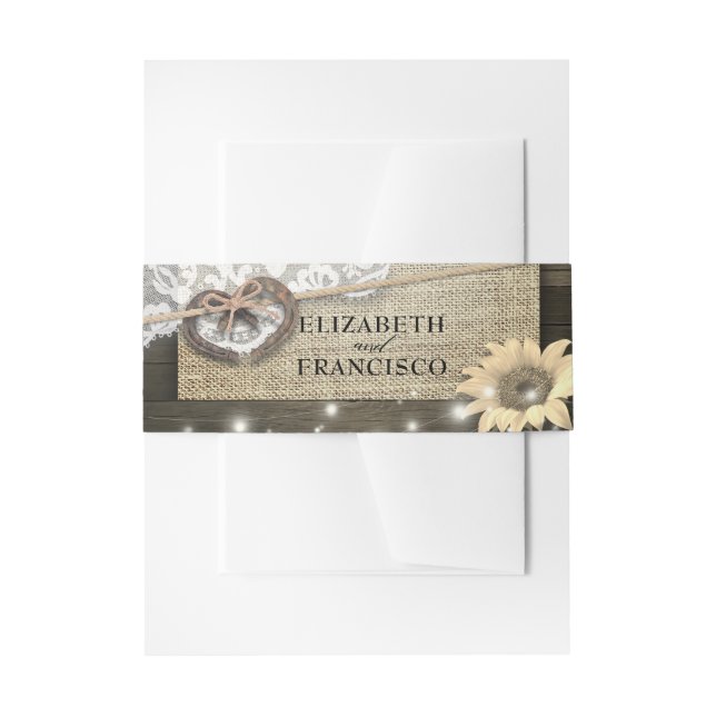 Couple Horseshoe Heart Lace Sunflower Wood Wedding Einladungsbanderole (Vorderseite Beispiel)