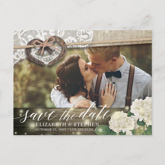 Couple Horseshoe Hydrangea Wedding Rett Date FOTO Postkarte (Vorderseite)
