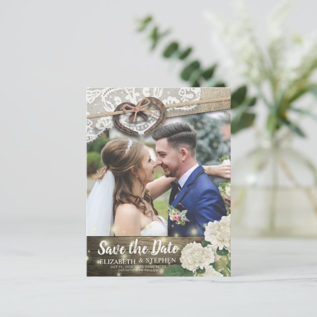 Couple Horseshoe Hydrangea Wedding Rett Date FOTO Postkarte (Stehend Vorderseite)