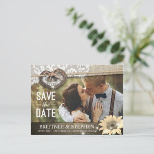 Couple Horseshoe Sunflower Wedding Rett Date FOTO Postkarte