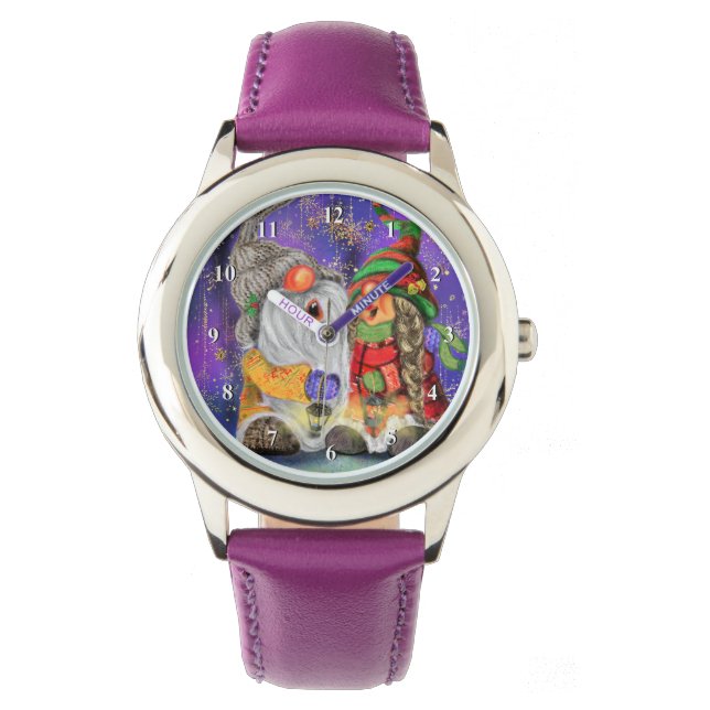 Couple Hugged Gnomes Singing Happy Christmas Song Armbanduhr (Vorderseite)