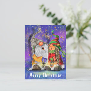 Couple Hugged Gnomes Singing Happy Christmas Song Postkarte
