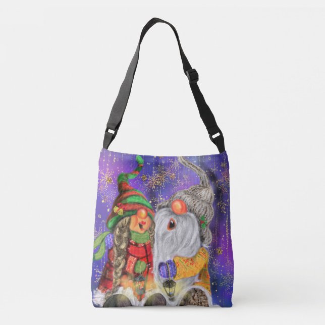 Couple Hugged Gnomes Singing Happy Christmas Song Tragetaschen Mit Langen Trägern (Rückseite)