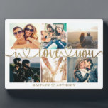 Couple I LIEBE YOU 6 Foto Collage Gold Fotoplatte<br><div class="desc">Erstellen Sie einfach eine Halb-Sake-Collage-Anzeige für das, was Sie mit 6 Lieben, den Titel I LIEBE YOU in a moderne, handgeschriebene Skript mit Herzen als Imitat metallische Goldfolie Overlay und personalisiert mit Ihrem benutzerdefinierten Text vor einem bearbeitbaren weißen Hintergrund. ÄNDERUNGEN: Ändern Sie die Hintergrundfarbe, wählen Sie aus einem Styling-Hintergrund oder...</div>