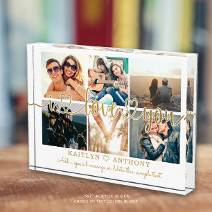 Couple I LIEBE YOU 6 Foto Collage Gold Script