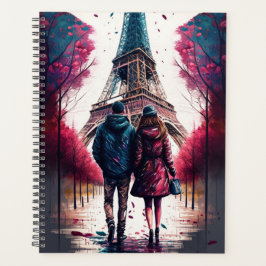 Couple in Paris im Eiffelturm im Herbst Planer