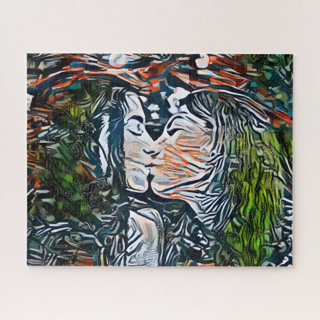 Couple Kissing | Farbenfrohe Abstrakte Puzzle (Horizontal)