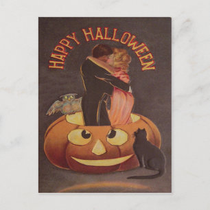 Couple Kissing Owl Kürbislaterne Black Cat Postkarte
