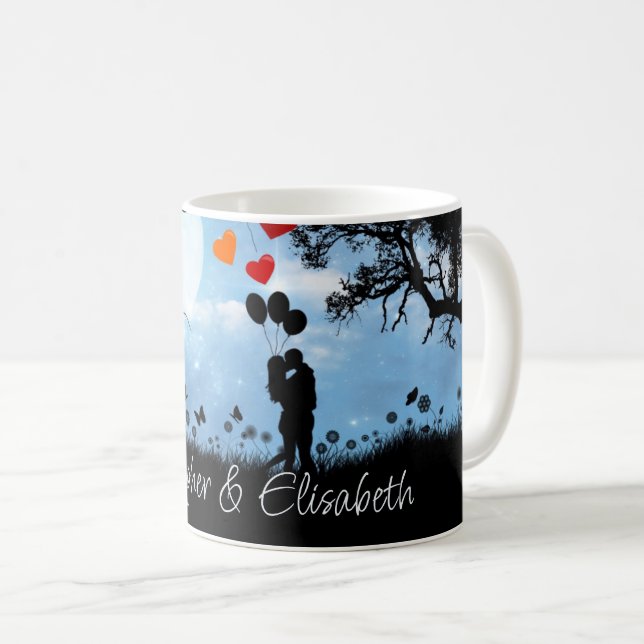 Couple Kissing Romantic Moonlight Personalisiert Kaffeetasse (VorderseiteRechts)